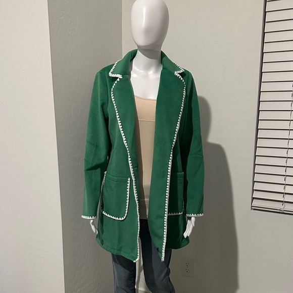 Luvamia Jackets & Blazers - Chic Green Blazer with White Detailing